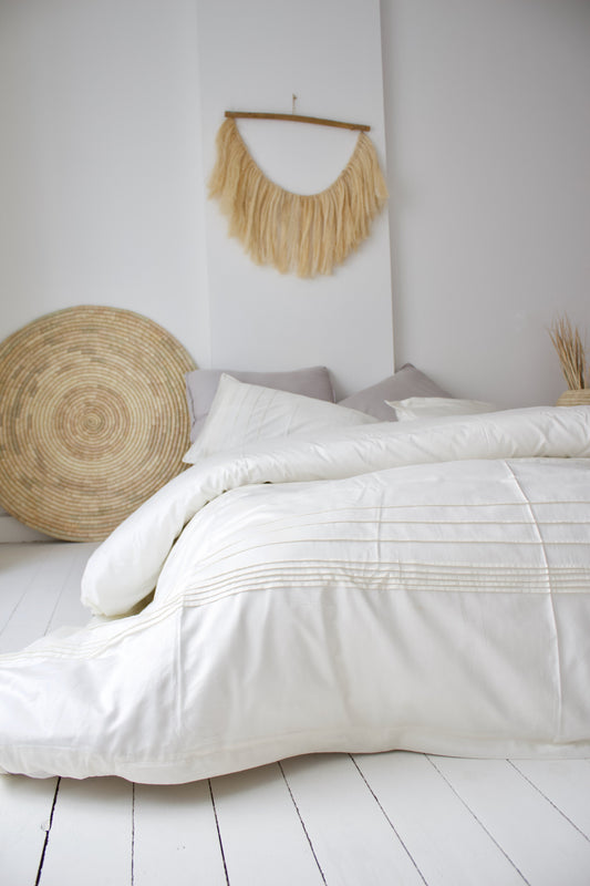 Cotton Sateen Plissé Duvet Cover Set Warm White