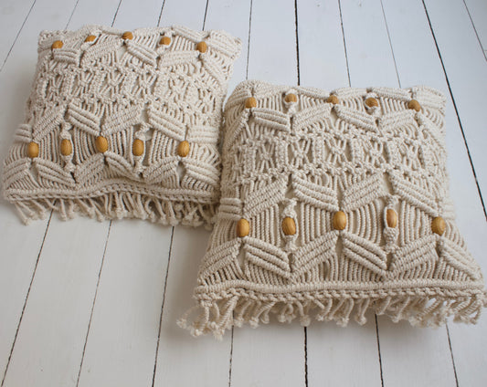 Macrame cushion wood beads